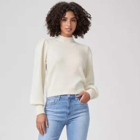 PAIGE Namira 100% Cashmere Mock Neck Sweater Ivory Balloon Sleeves - Picture 1 of 7